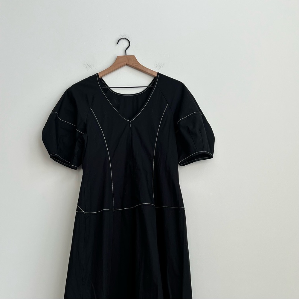 Madewell Puff-Sleeve Drop-Waist Midi Dress Black Minimalist NQ890 8 Cottagecore - Picture 11 of 12